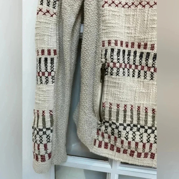 Lucky Brand | Cream Embroidered Knit Jaquered Zip Boho Motorcycle Jacket Size S - Picture 9 of 12